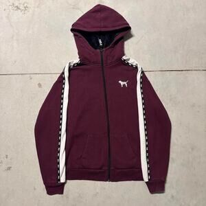 Victoria Secret PINK Iridescent Bling Faux Fur Hood Full-Zip Hoodie Ruby Plum XS